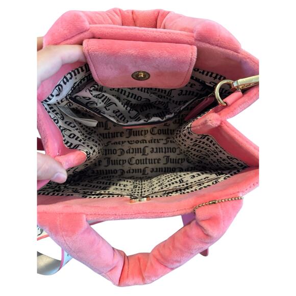 Juicy Couture Pink Velour Tote Crossbody Logo Bag Y2K - Picture 12 of 16